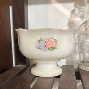 Avon Cream and Pink Food Storage Bowl